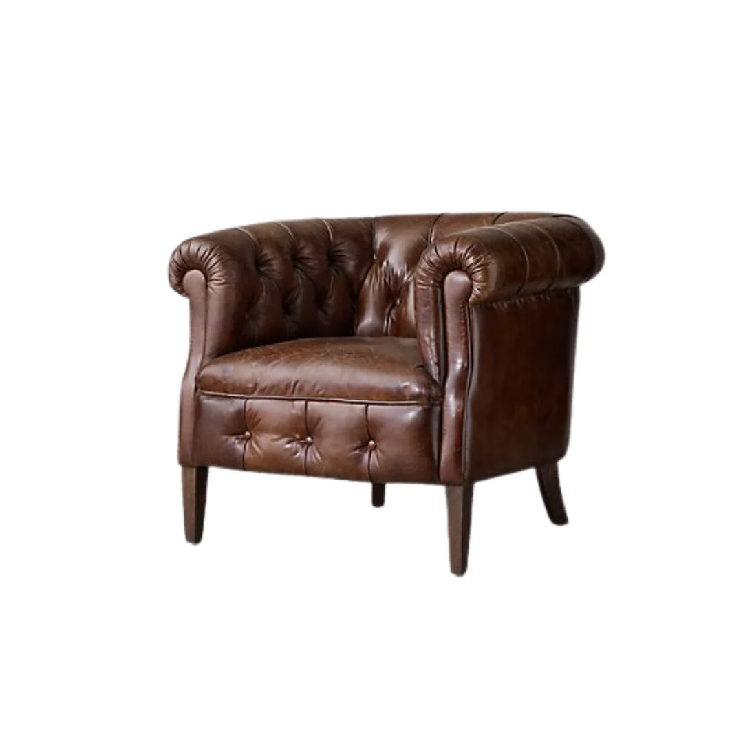 Wood Leather Accent Chairs