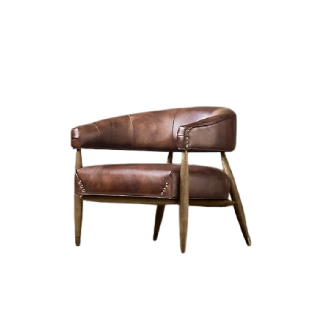 Wood Leather Accent Chairs