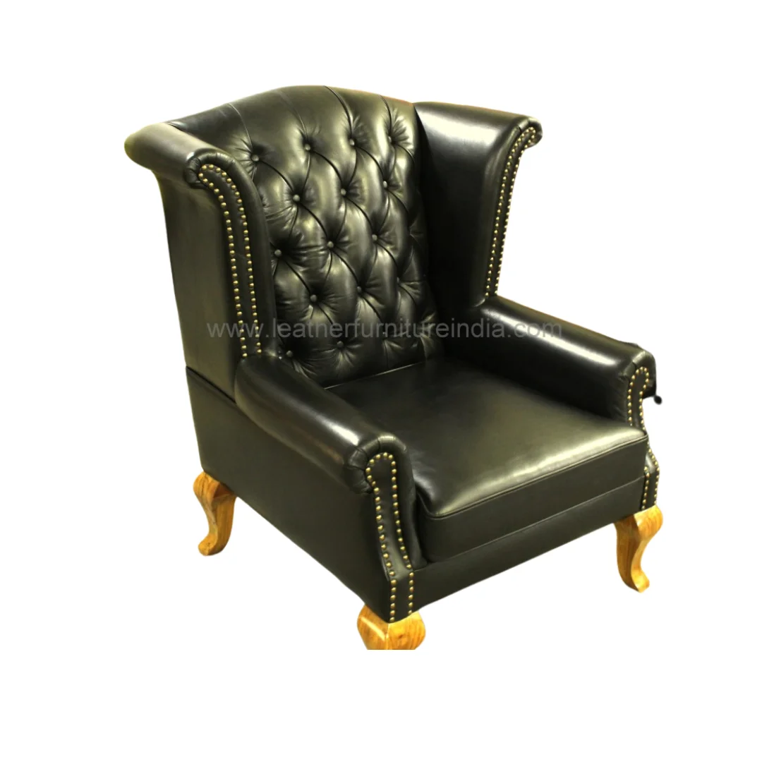 Wood Leather Accent Chairs