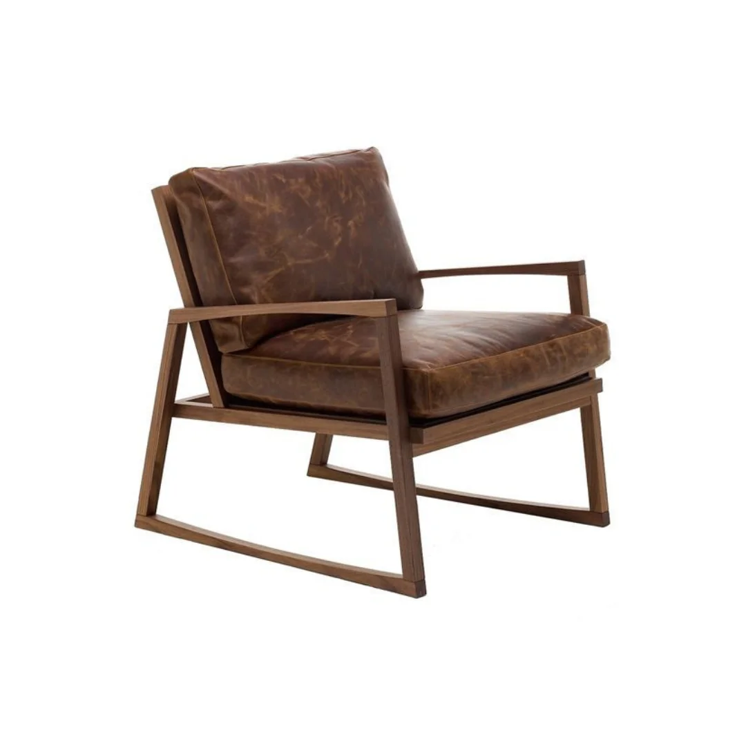 Wood Leather Accent Chairs